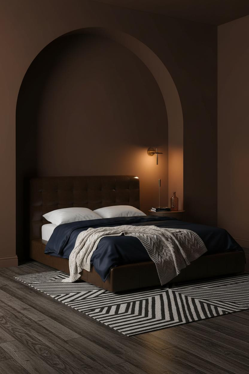 Dark Moody Bedroom Alcove Brass Sconce