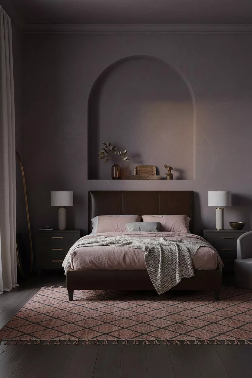 Dark Moody Bedroom Charcoal Walls Lamp Feminine Aesthetic