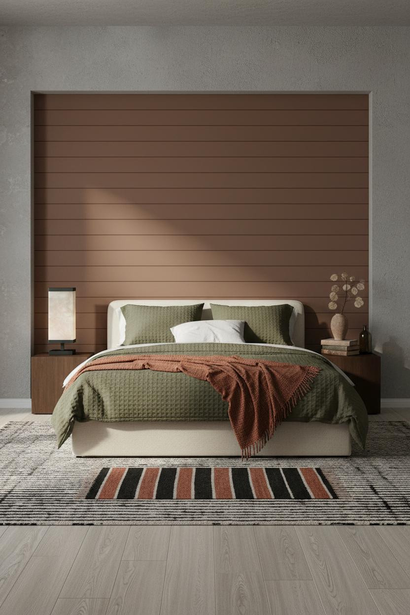 Dark Moody Bedroom Clay Shiplap Lighting
