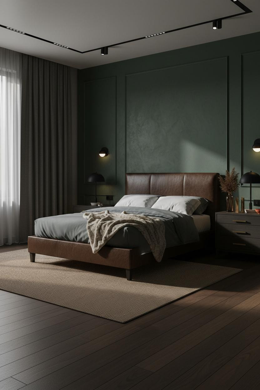 Dark Moody Bedroom Forest Green Lamps Modern Feminine Design