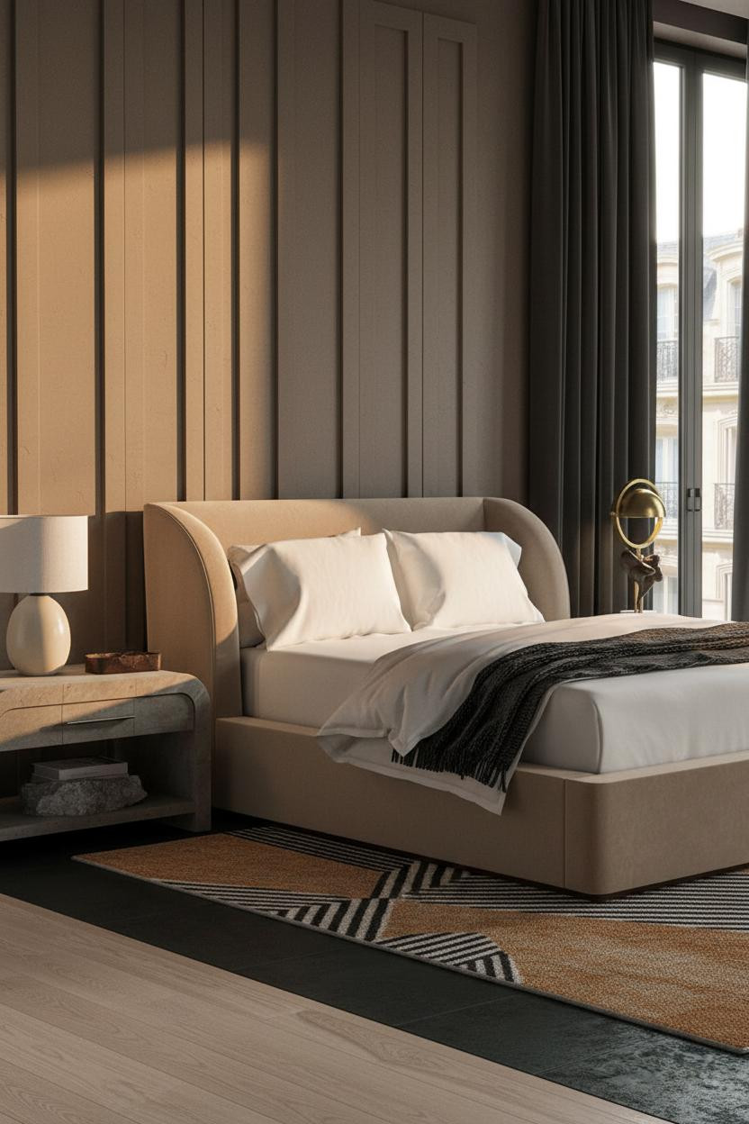 Dark Moody Bedroom Japandi Warm Light