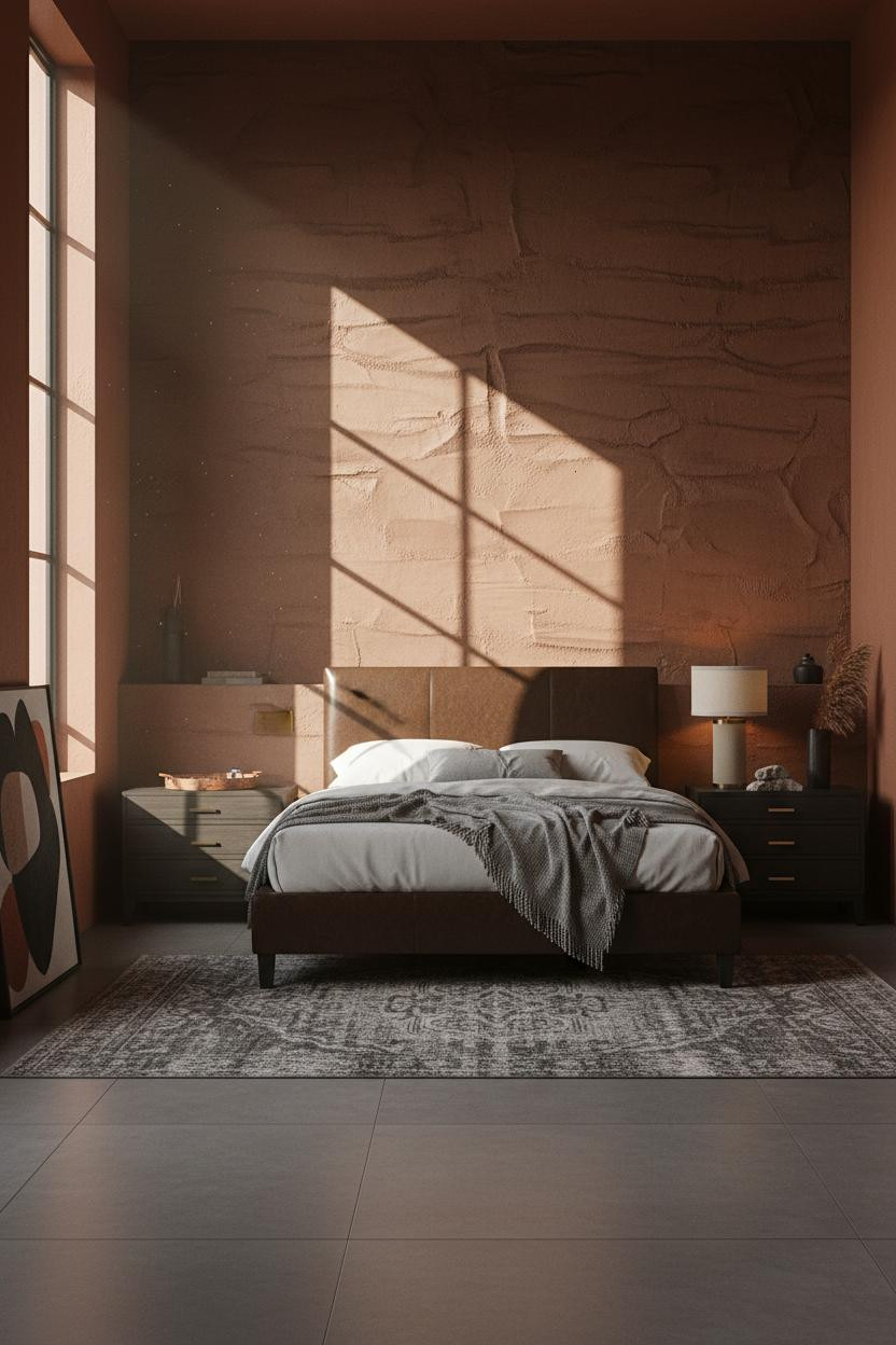 Dark Moody Bedroom Industrial Plaster Walls