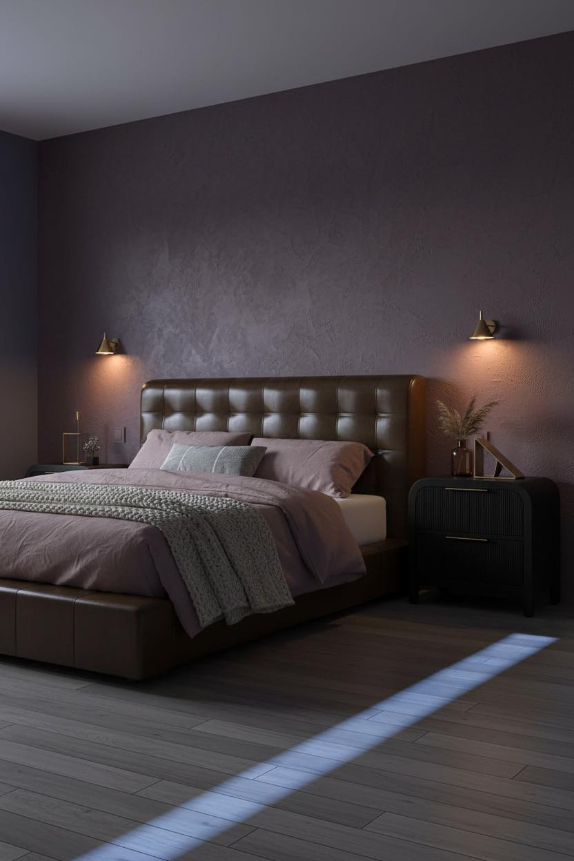 Dark Moody Bedroom Plum Accent Wall