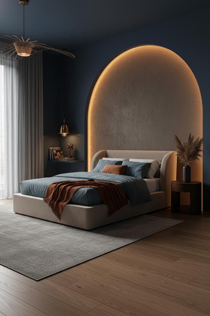 Dark Moody Bedroom Sapphire Curved Niche