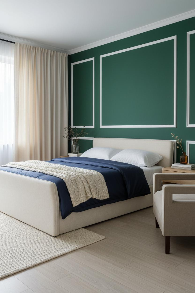 Dream Bedroom Forest Green Paneled Accent Wall