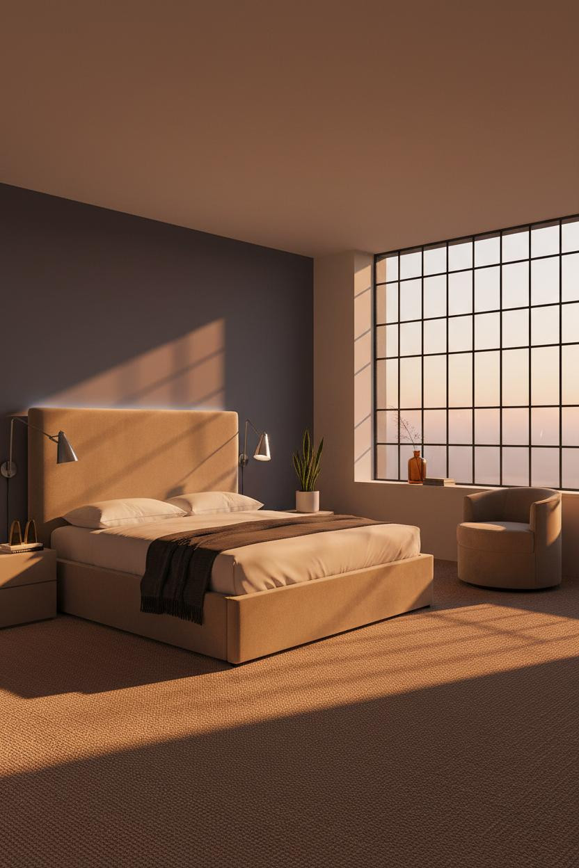 Dream Bedroom Indigo Wall Sunset Lighting