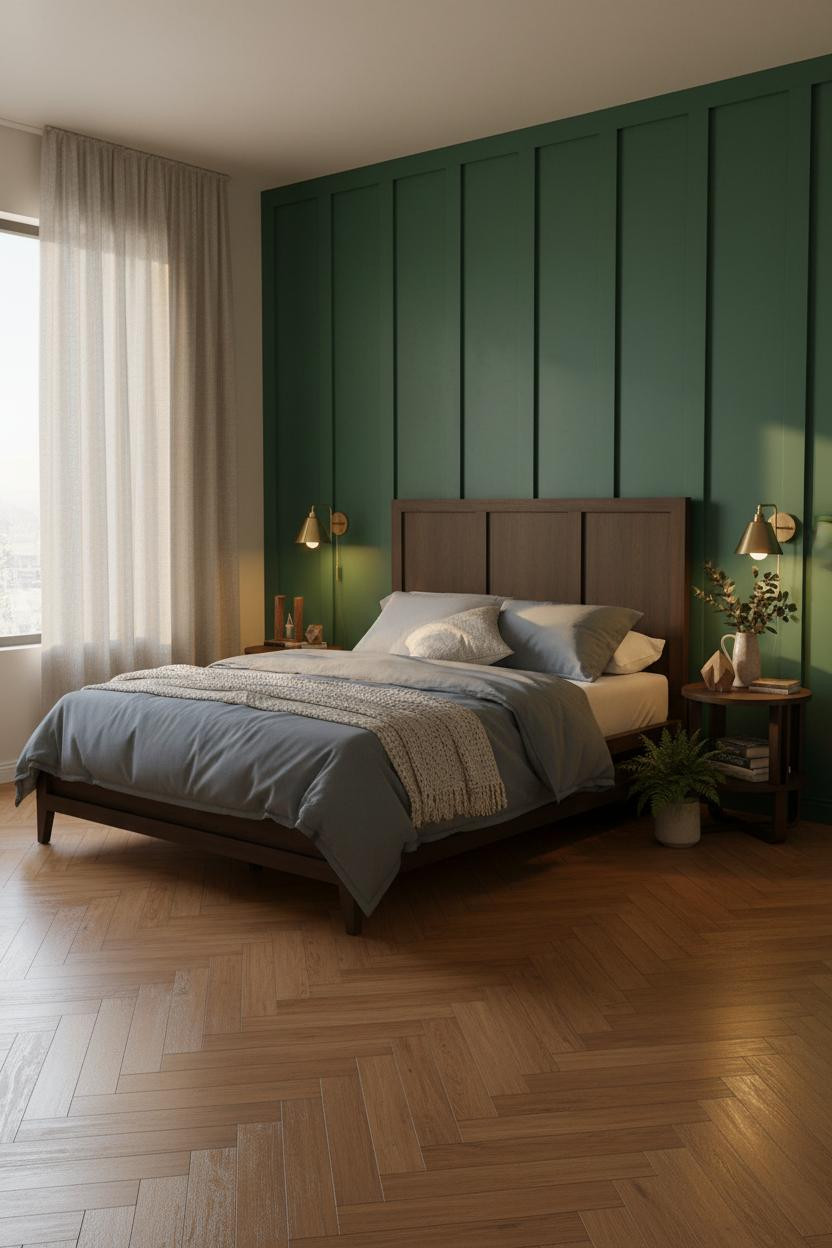Earth Tone Green Bedroom Forest Accent Wall