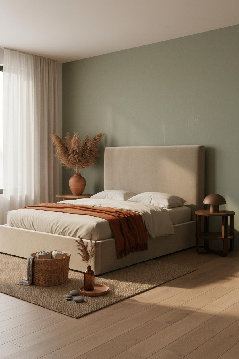 Earth Tone Green Bedroom Sage Wall