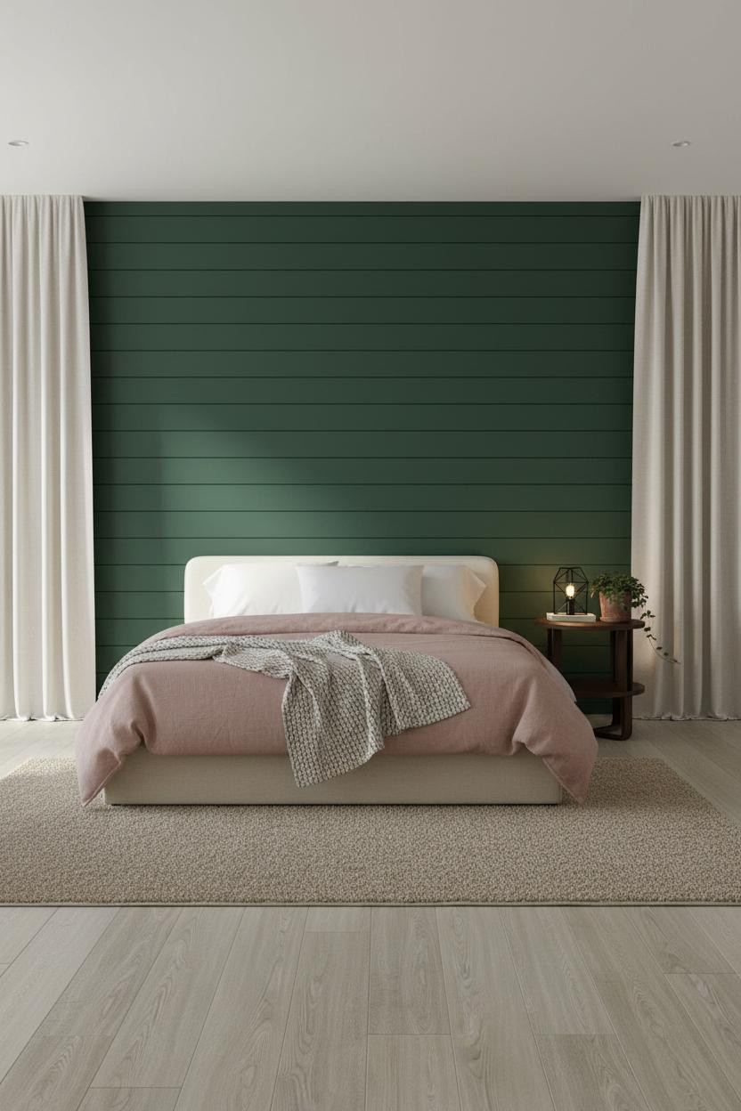 Earth Tone Green Bedroom Shiplap Coastal