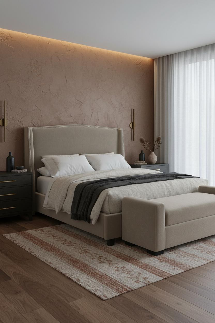 Earthy Luxury Bedroom Clay Plaster Walnut