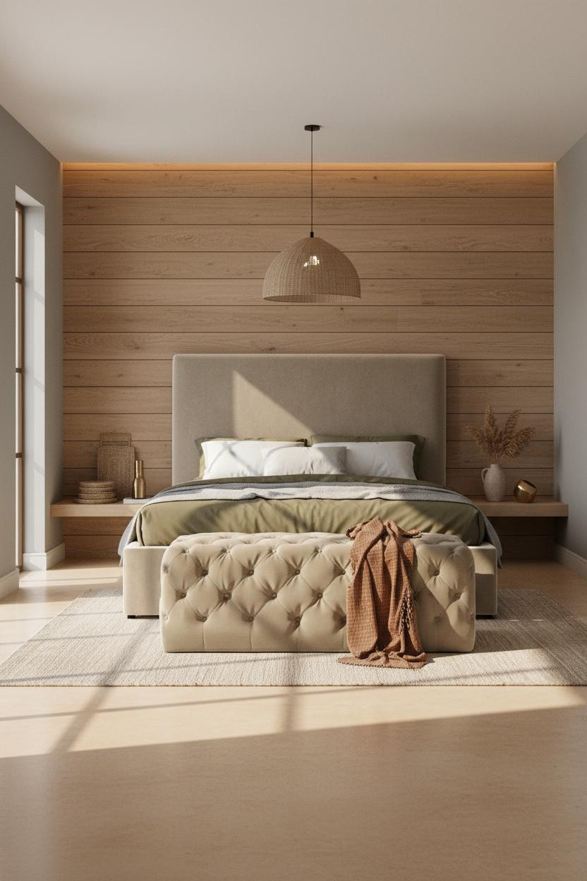 Earthy Luxury Bedroom Oak Shiplap Warm