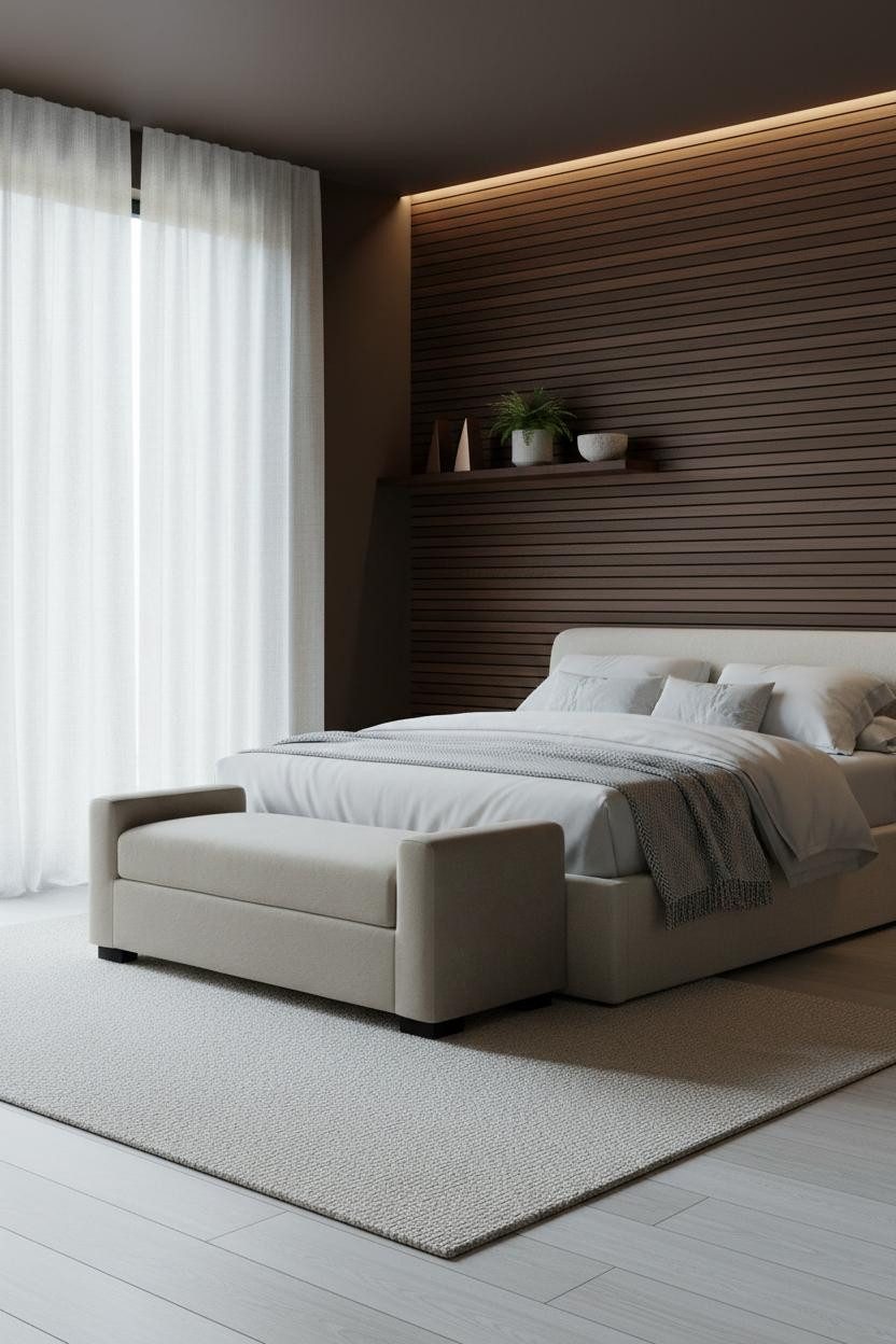 Earthy Luxury Bedroom Walnut Slats