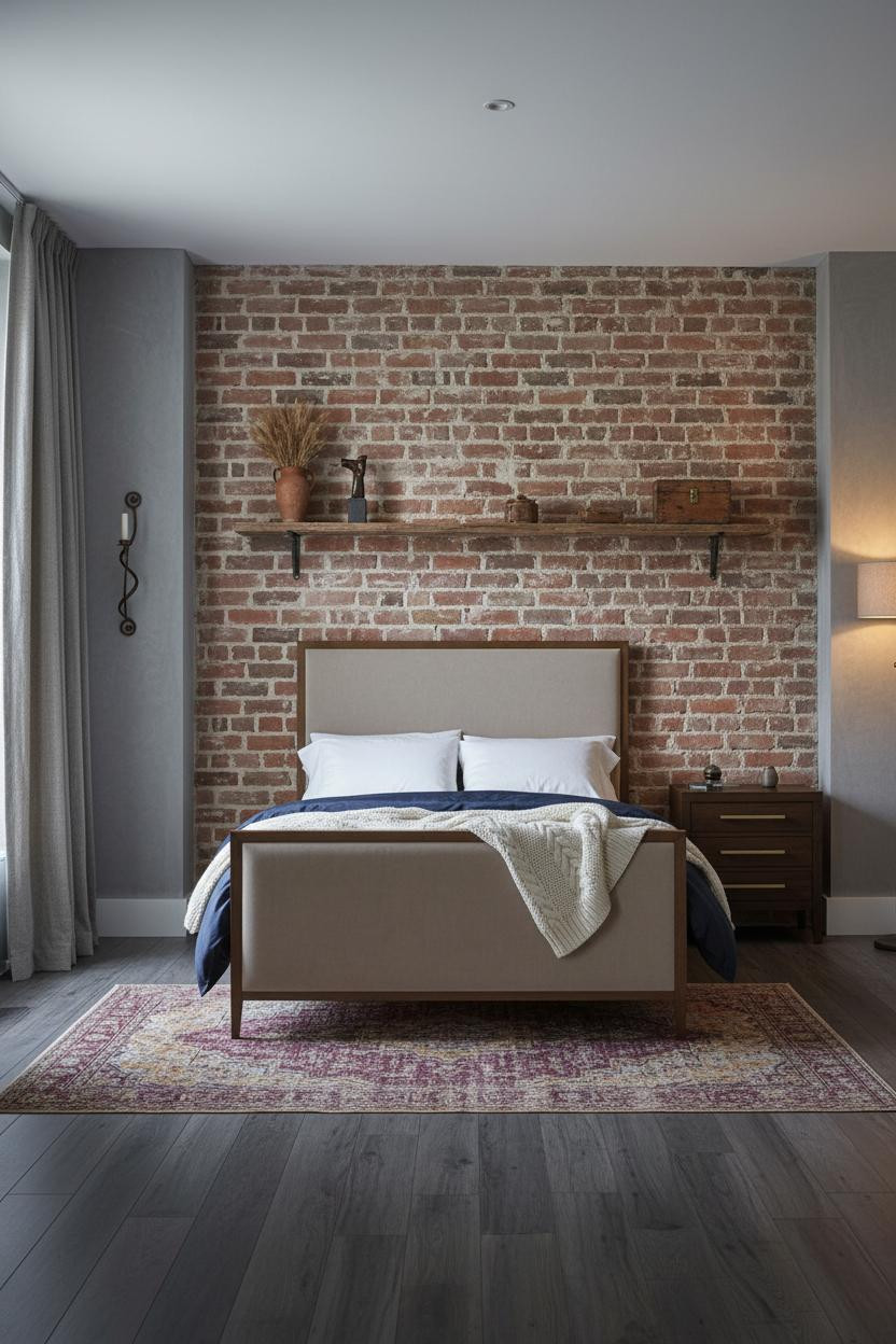 English Cottage Bedroom Exposed Brick