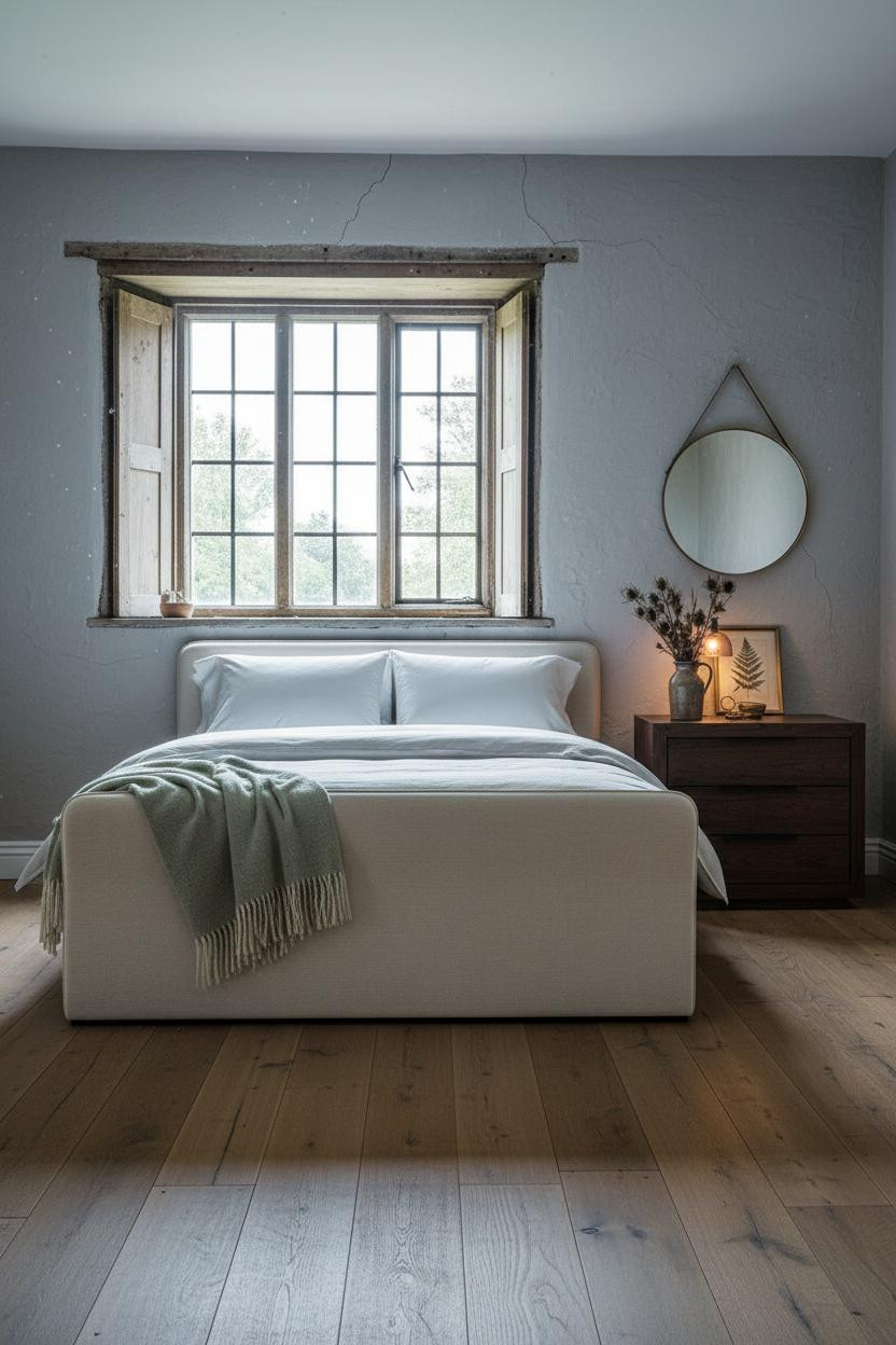 English Cottage Bedroom Limewashed Plaster Window