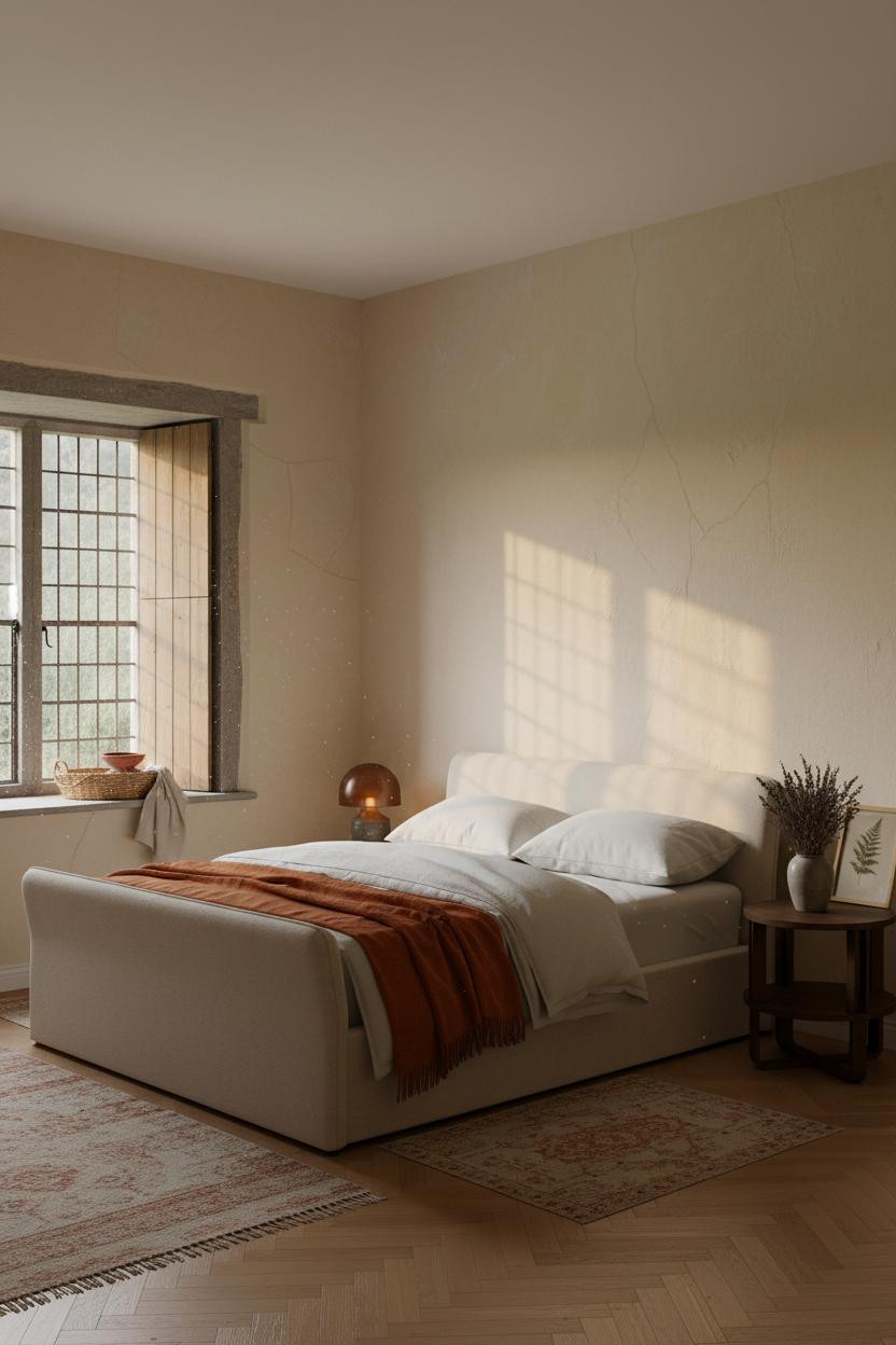 English Cottage Bedroom Limewashed Walls