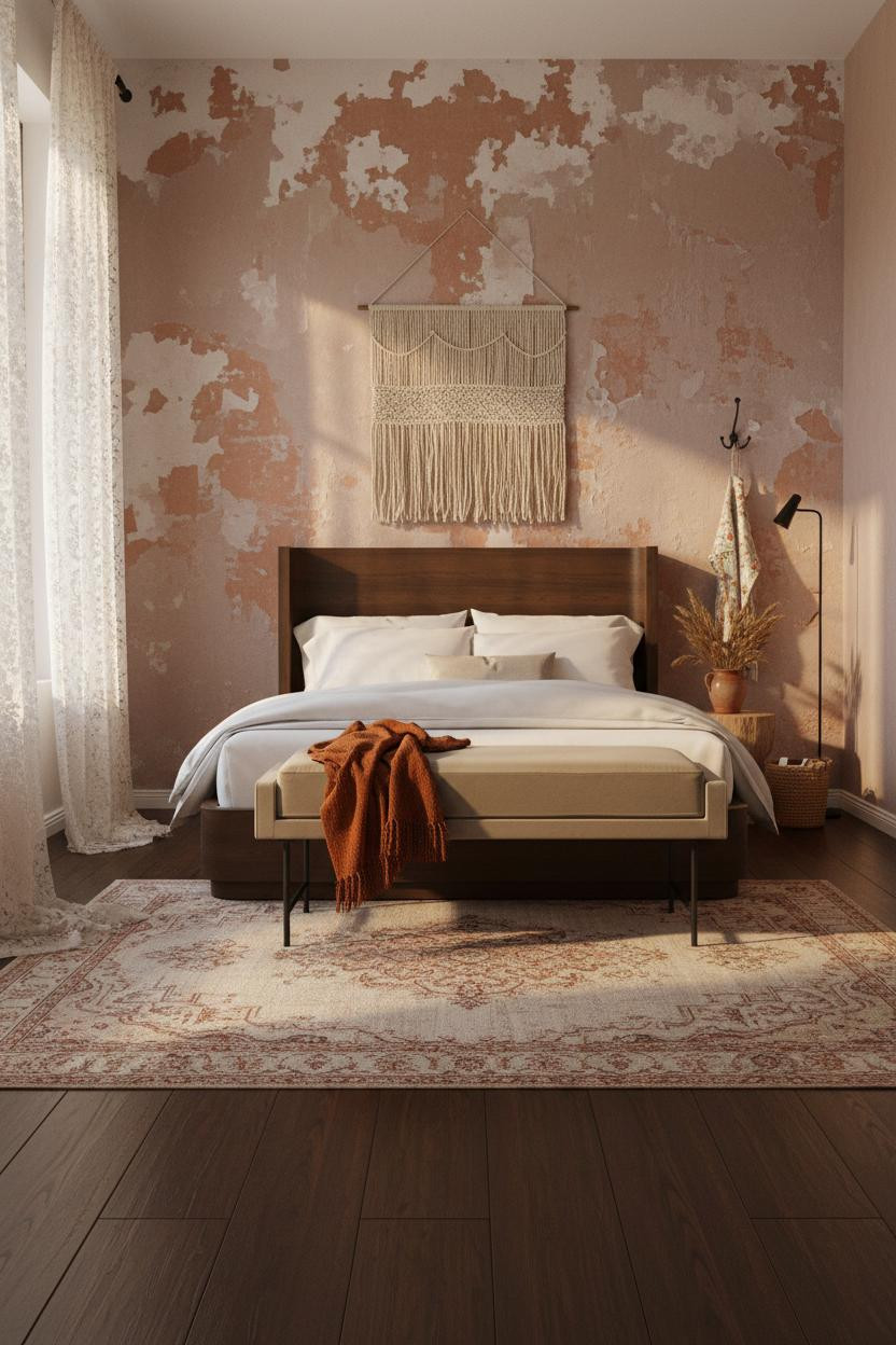 Farmhouse Shabby Chic Bedroom Plaster Walls