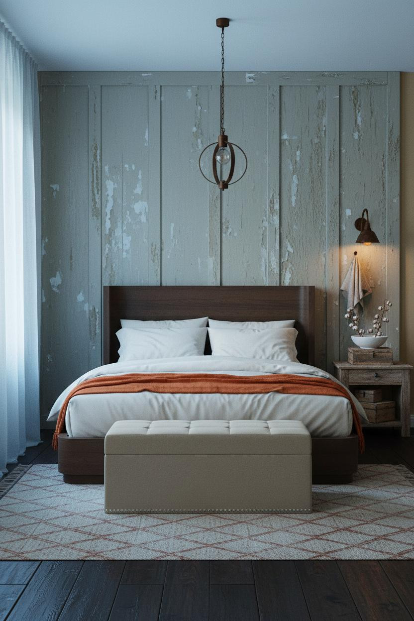 Farmhouse Shabby Chic Bedroom Sage Paneling
