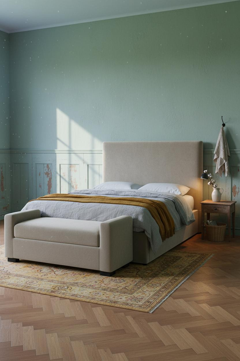 Farmhouse Shabby Chic Bedroom Sage Wainscoting
