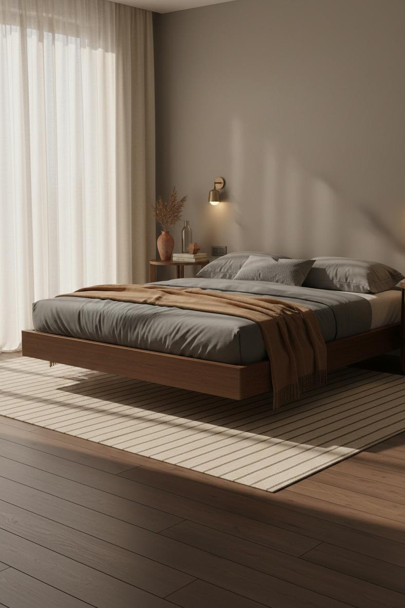 Floating Bed Frame Japandi Walnut Platform