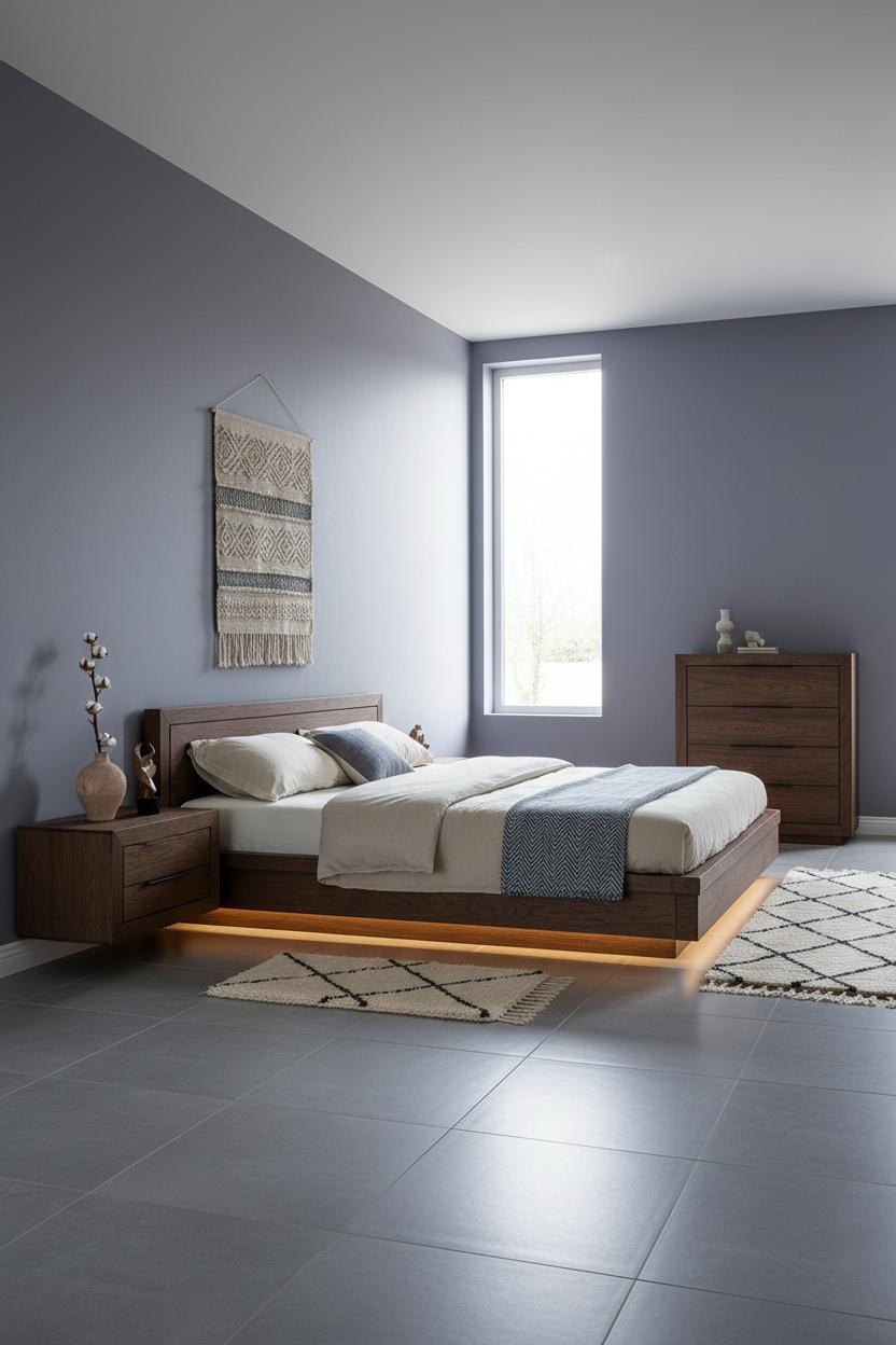 Floating Bed Frame King Platform Bedroom