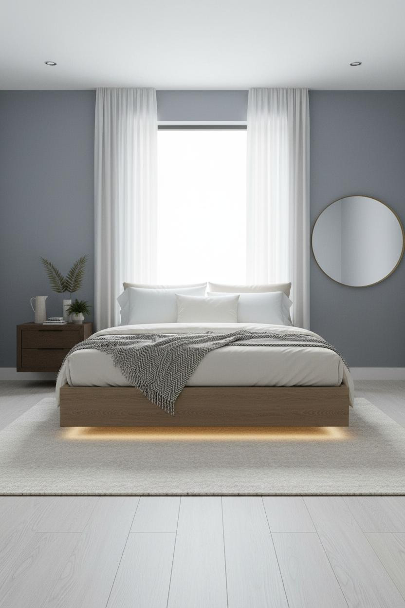Floating Bed Frame Oak Modern Bedroom
