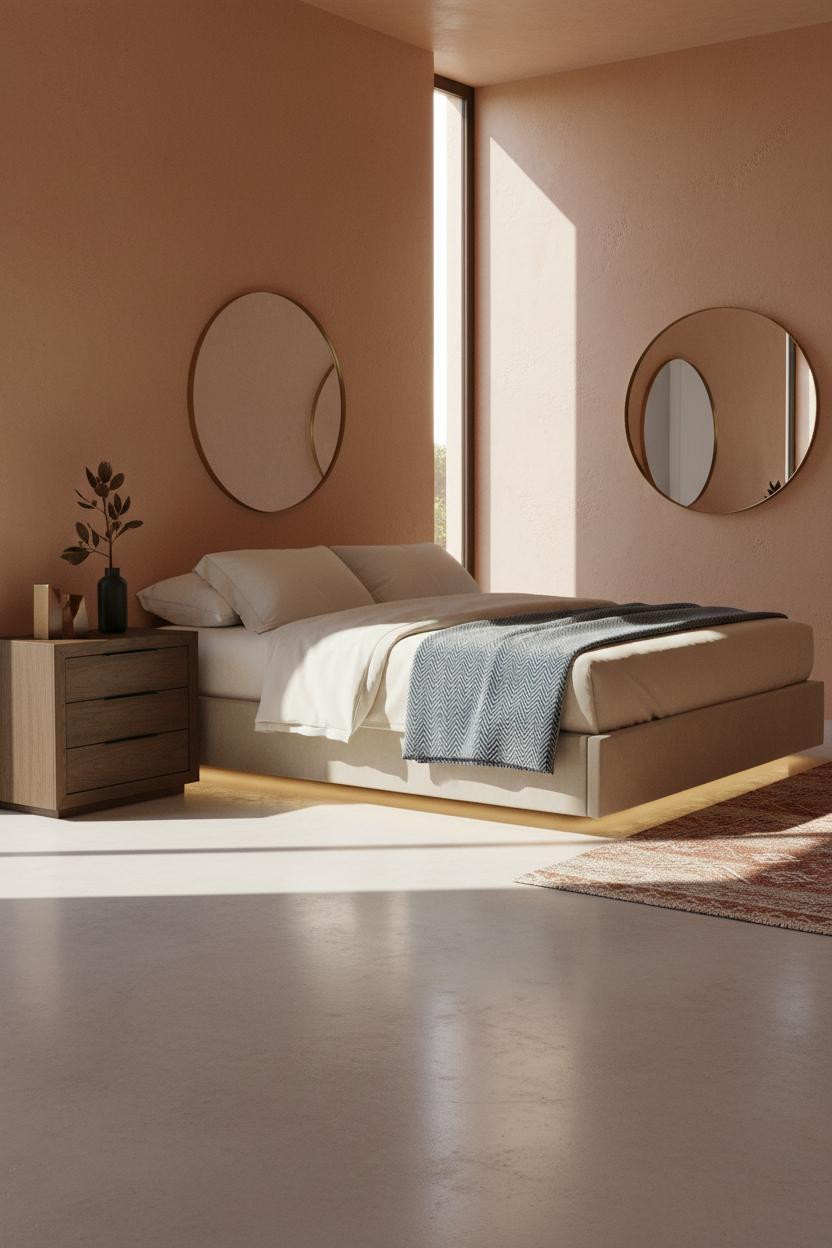 Floating Bed Frame Platform Concrete Bedroom
