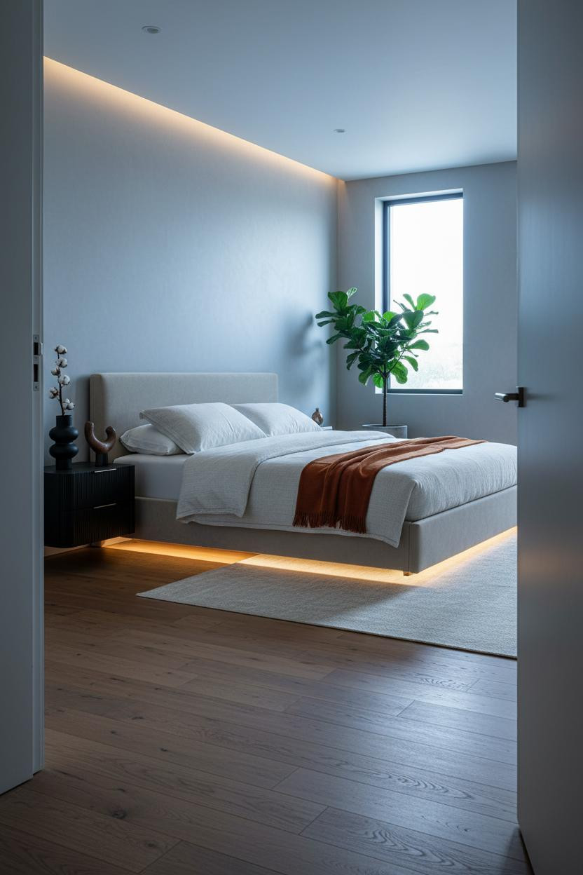 Floating King Bed Frame Minimalist Bedroom