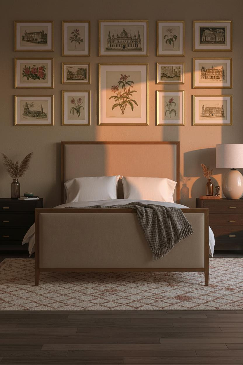 French Bedroom Gallery Wall With Gilt Frames