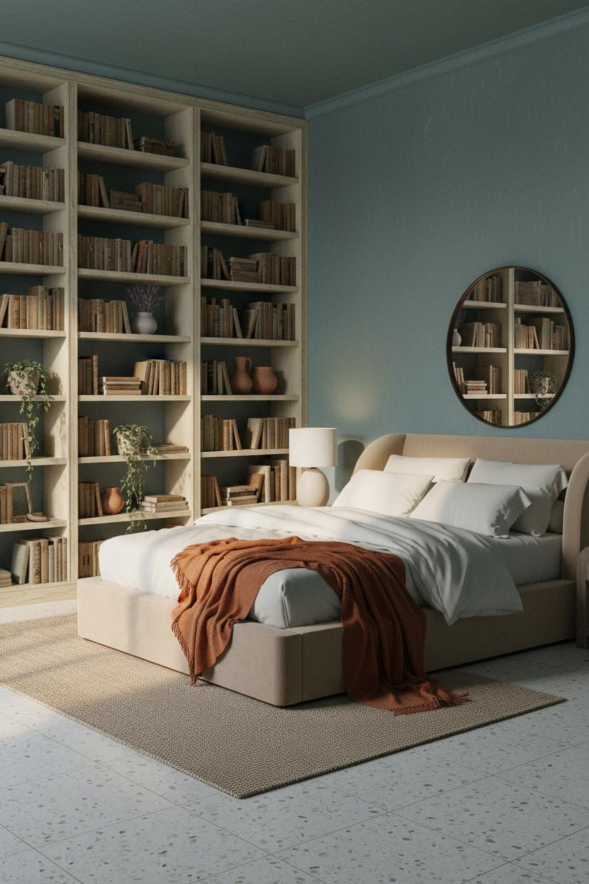 French Blue Bedroom Built In Bookshelf