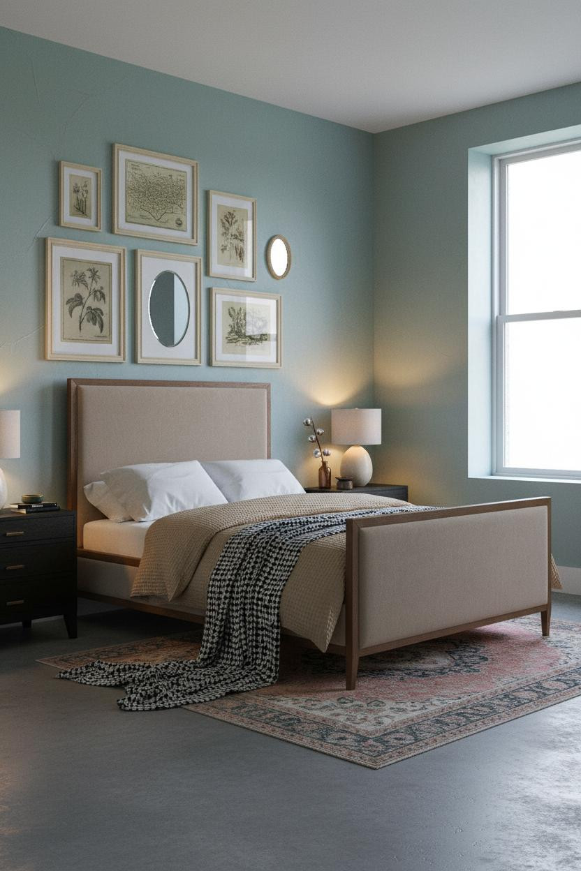 French Blue Bedroom Coastal Cottage Gallery Wall