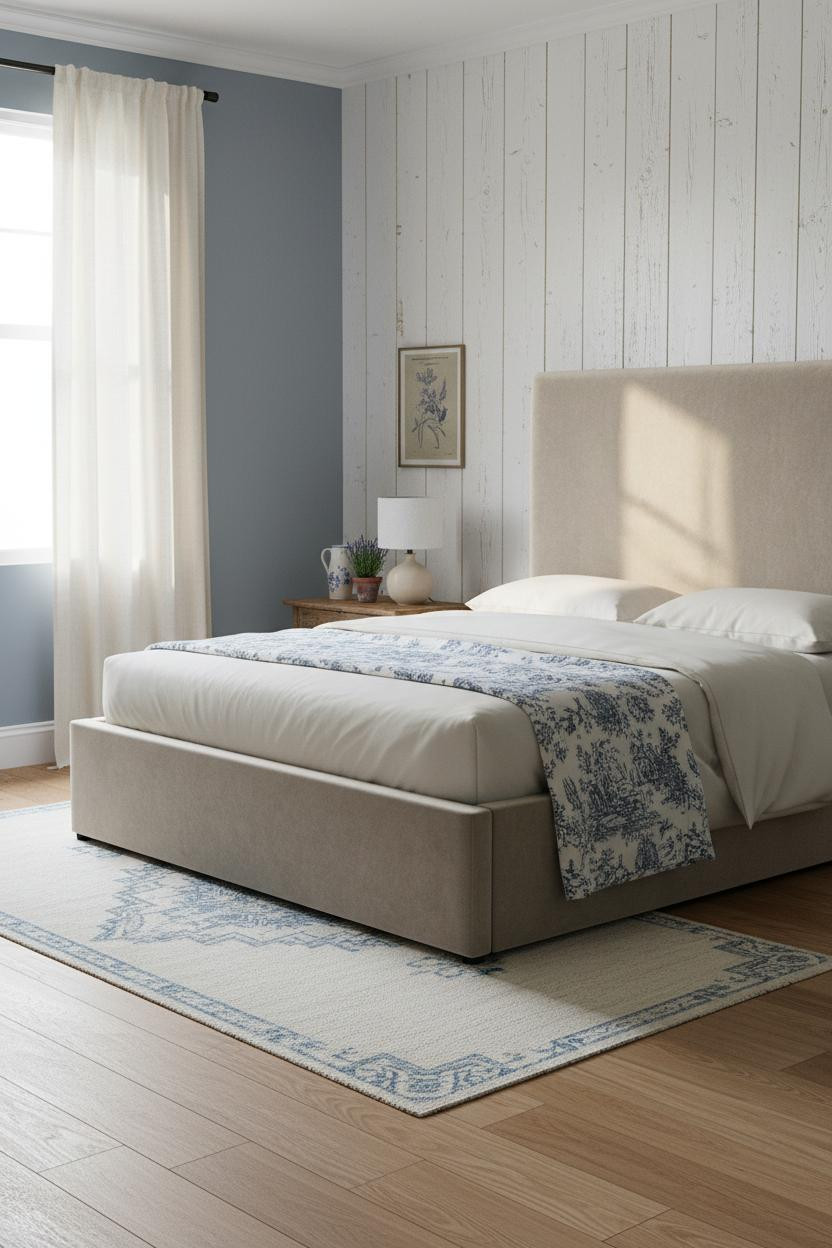 French Blue Bedroom Whitewashed Shiplap Dusty Blue