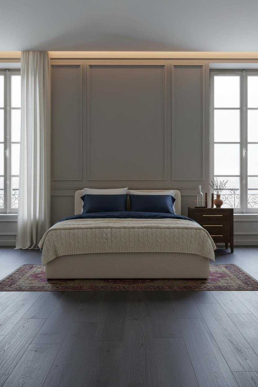 French Classic Bedroom With Wainscoting and Vintage Decor