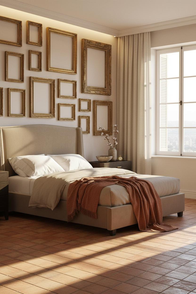 French Country Bedroom Gallery Wall Shuttered Windows