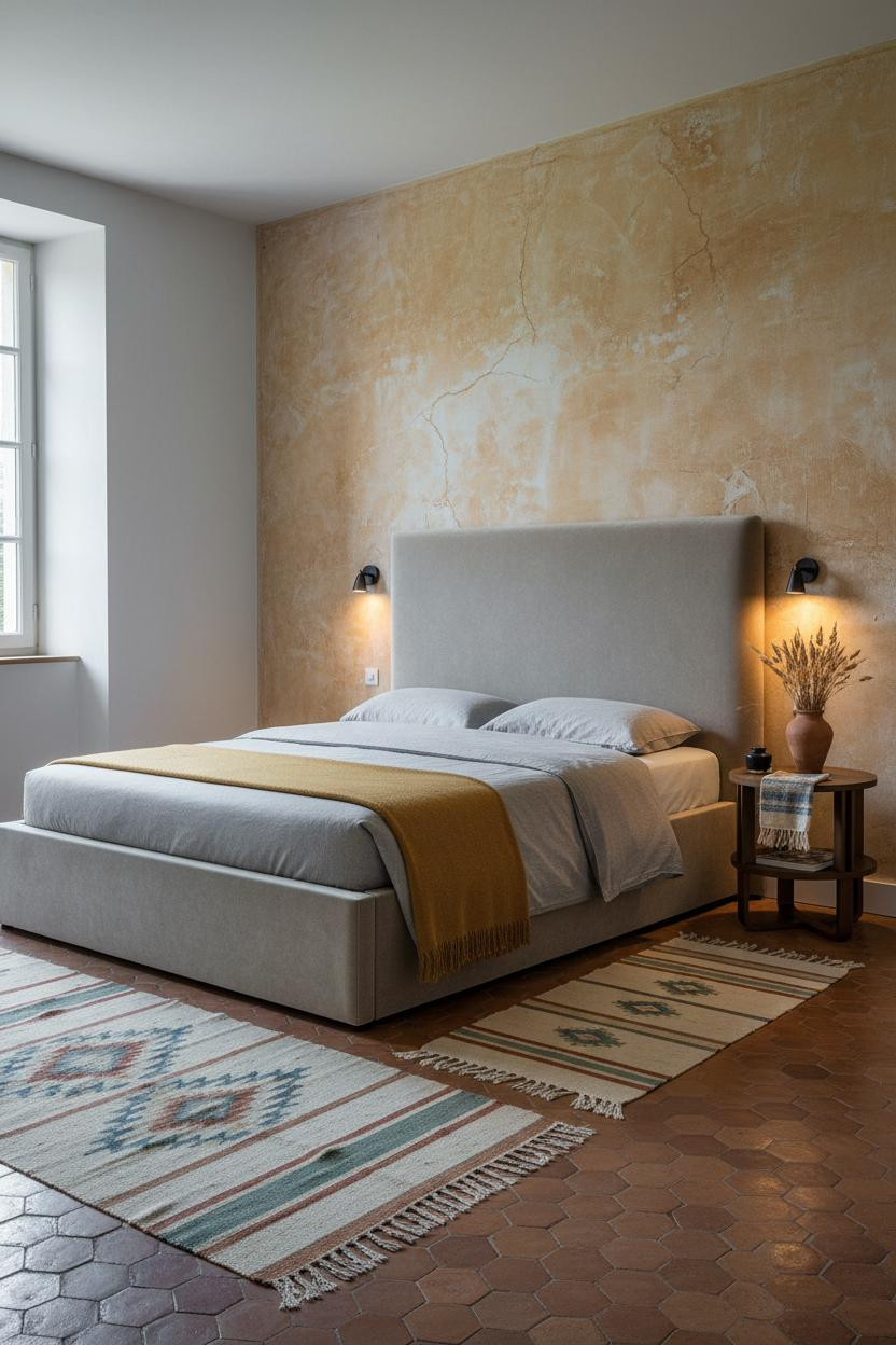 French Country Bedroom Honey Plaster Walls