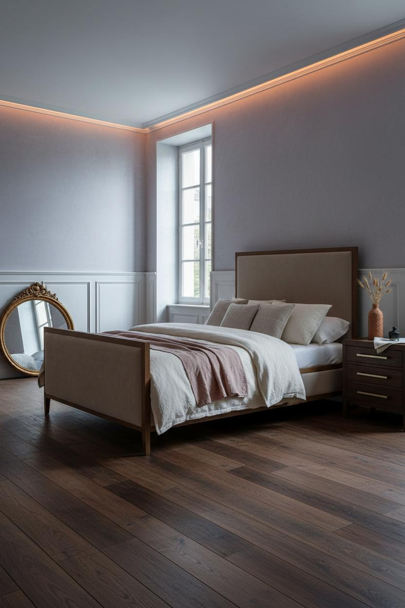 French Country Bedroom Lavender Wainscoting Mirror