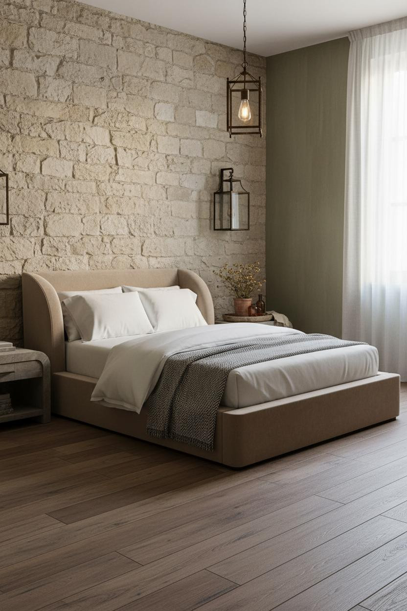 French Country Bedroom Stone Wall Vintage