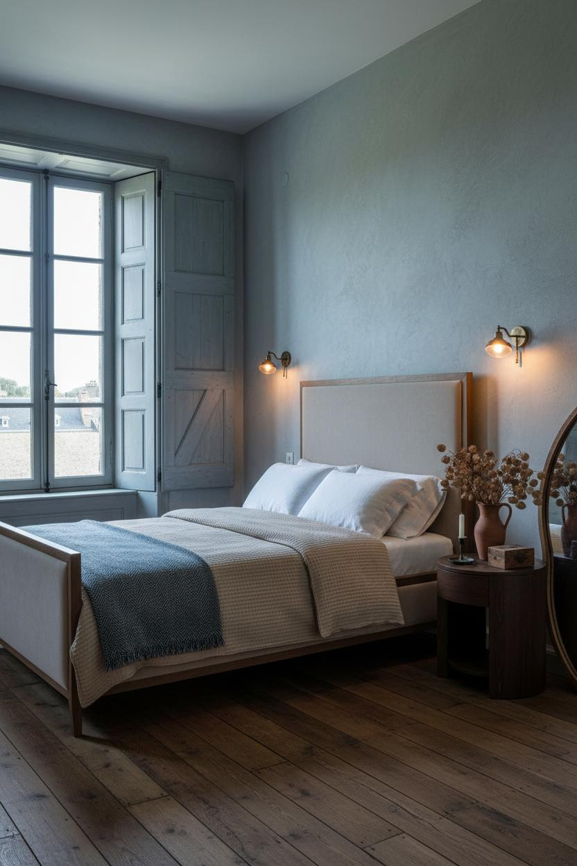 French Country Bedroom Weathered Shutters Cottage