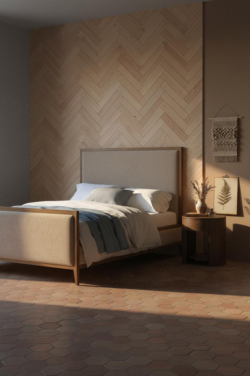 French Countryside Bedroom Herringbone Wall