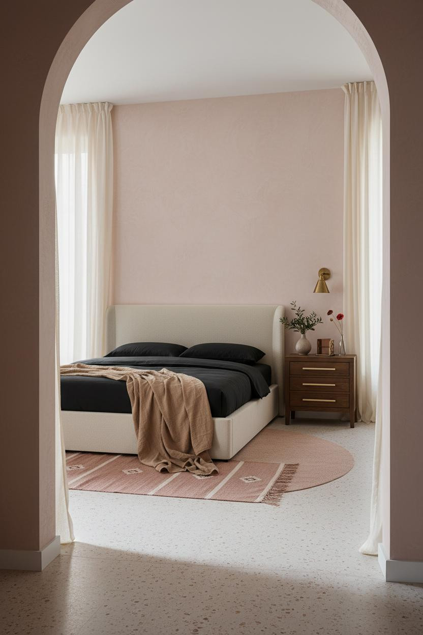 French Inspired Bedroom Classic European With Arched Doorway and Brass Accents