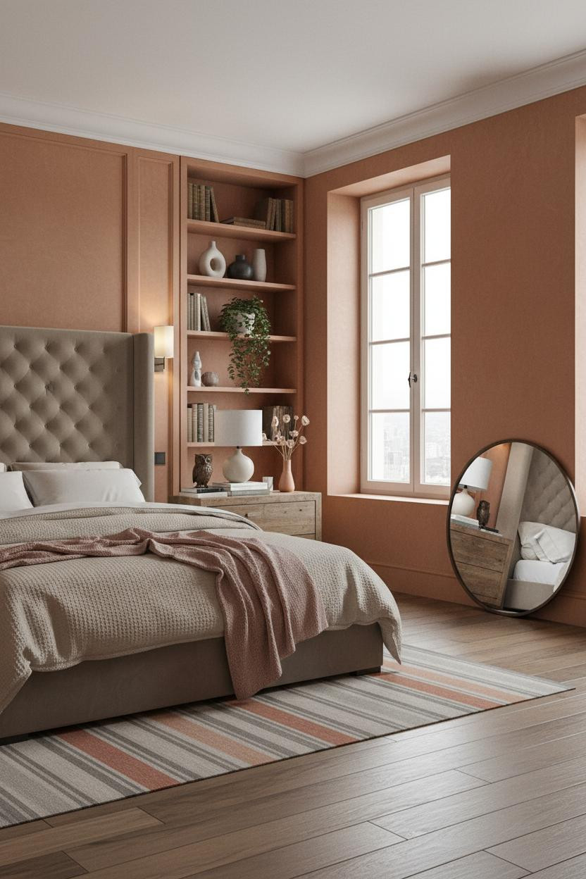 French Inspired Bedroom With Classic European Style and Built In Shelving