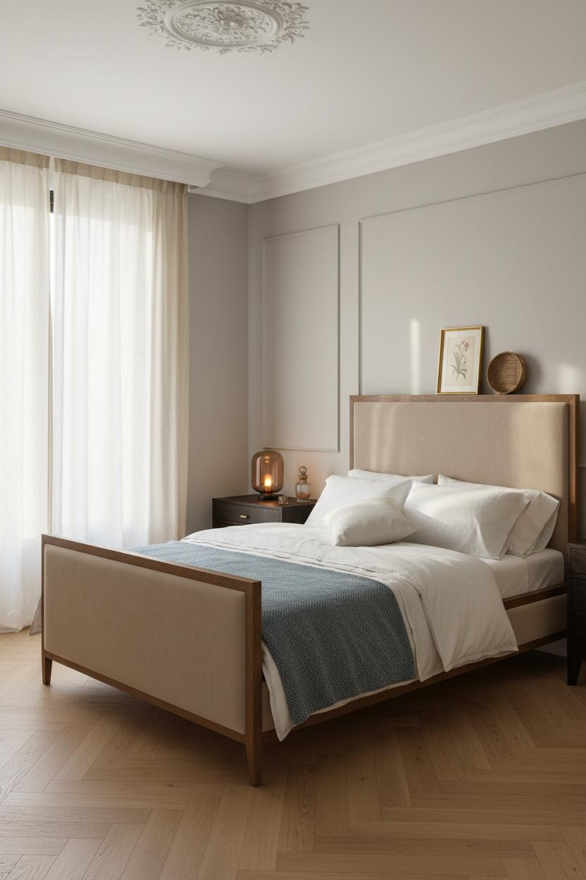 French Inspired Bedroom With Parisian Ceiling Medallion Modern Aesthetic