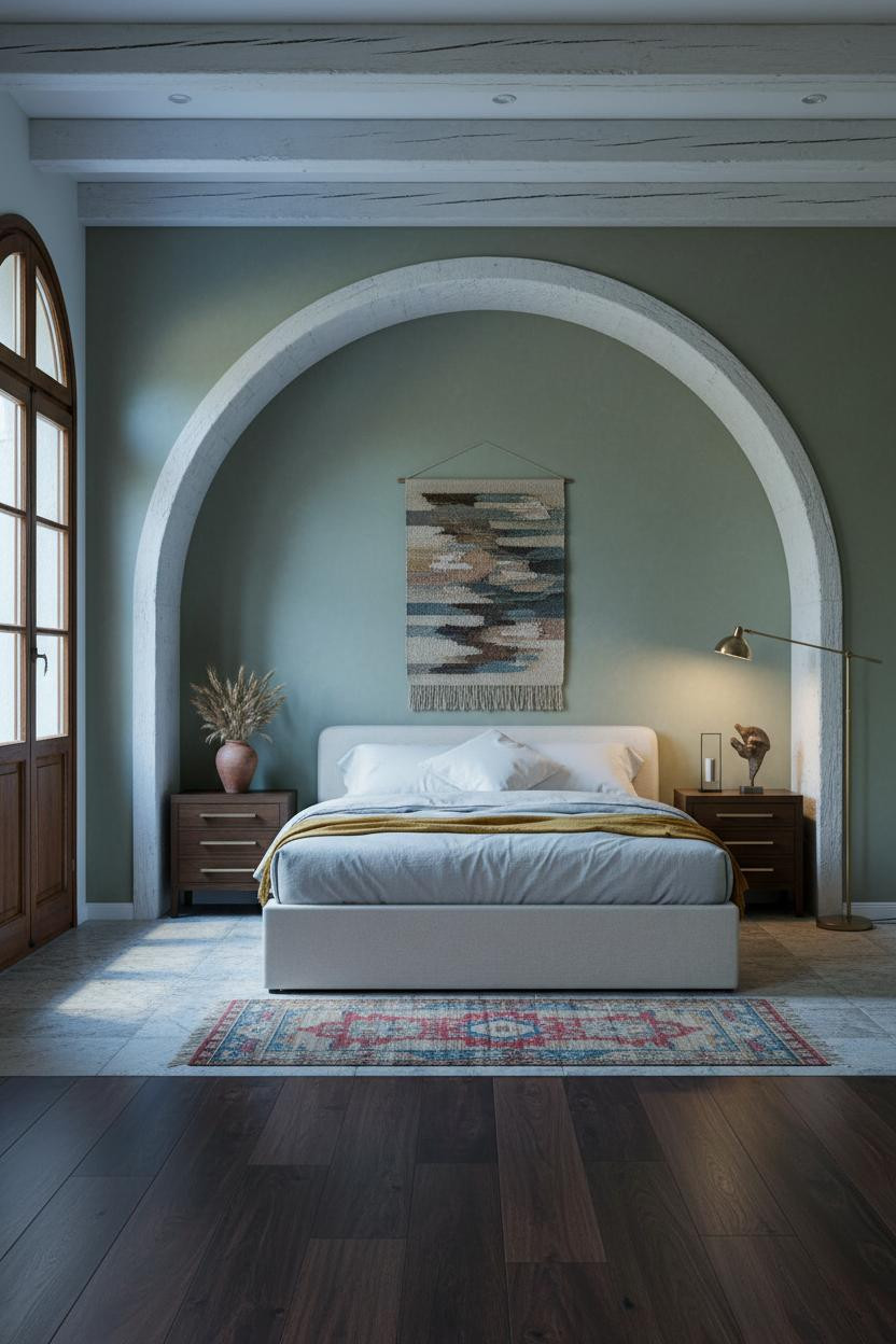 French Inspired Bedroom Provençal Farmhouse Design With Whitewashed Arch