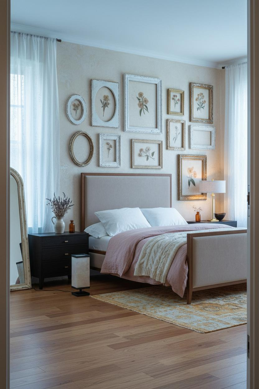 French Shabby Chic Bedroom Gallery Wall