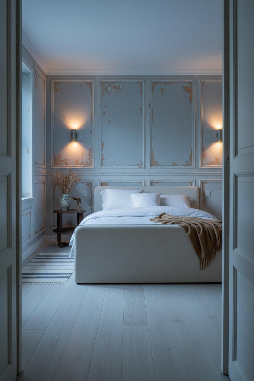 French Shabby Chic Bedroom Wainscoting Lighting