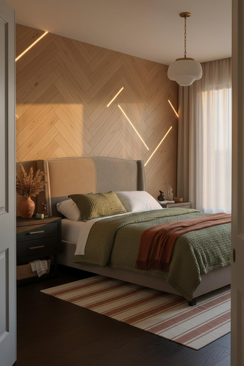 Girly Bedroom Herringbone Accent Wall Feminine