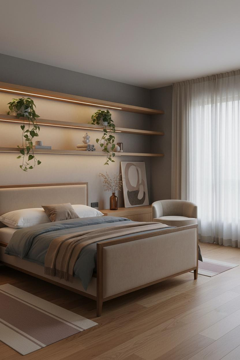 Girly Bedroom Japandi Floating Shelves