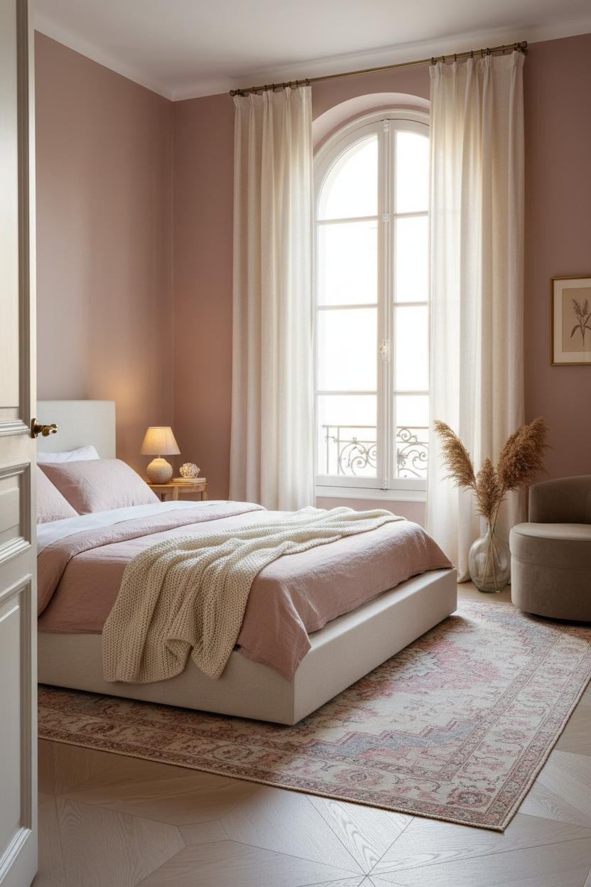 Girly Bedroom Parisian Dusty Rose Window