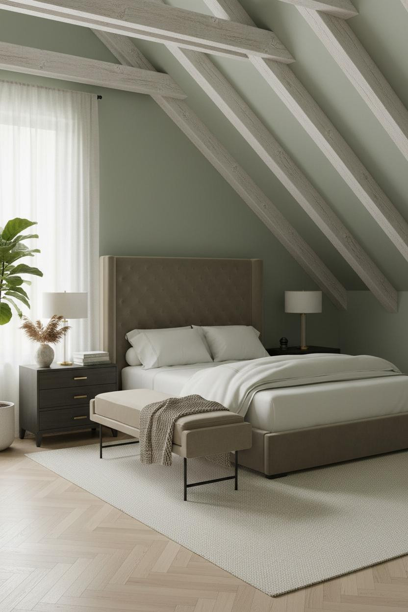 Green Neutral Attic Bedroom Sage Cream