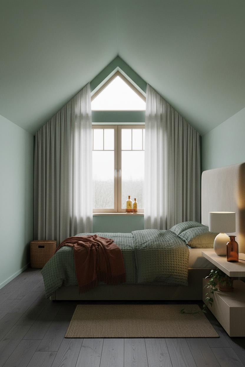 Green Neutral Bedroom Attic Sage Cream Design