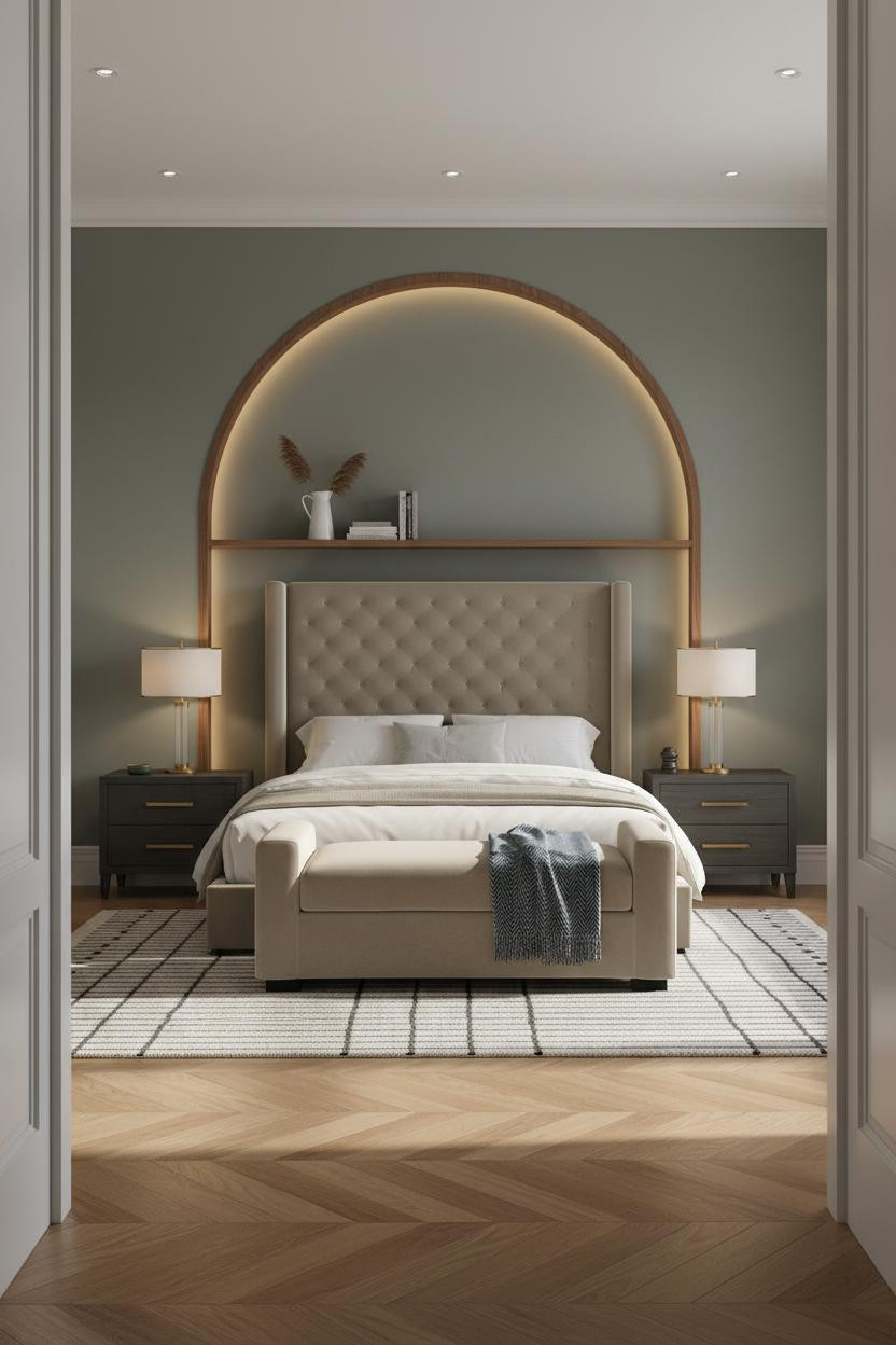 Green Neutral Bedroom Sage Arched Alcove